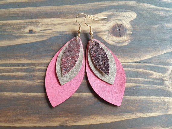 Pink on sale leather earrings