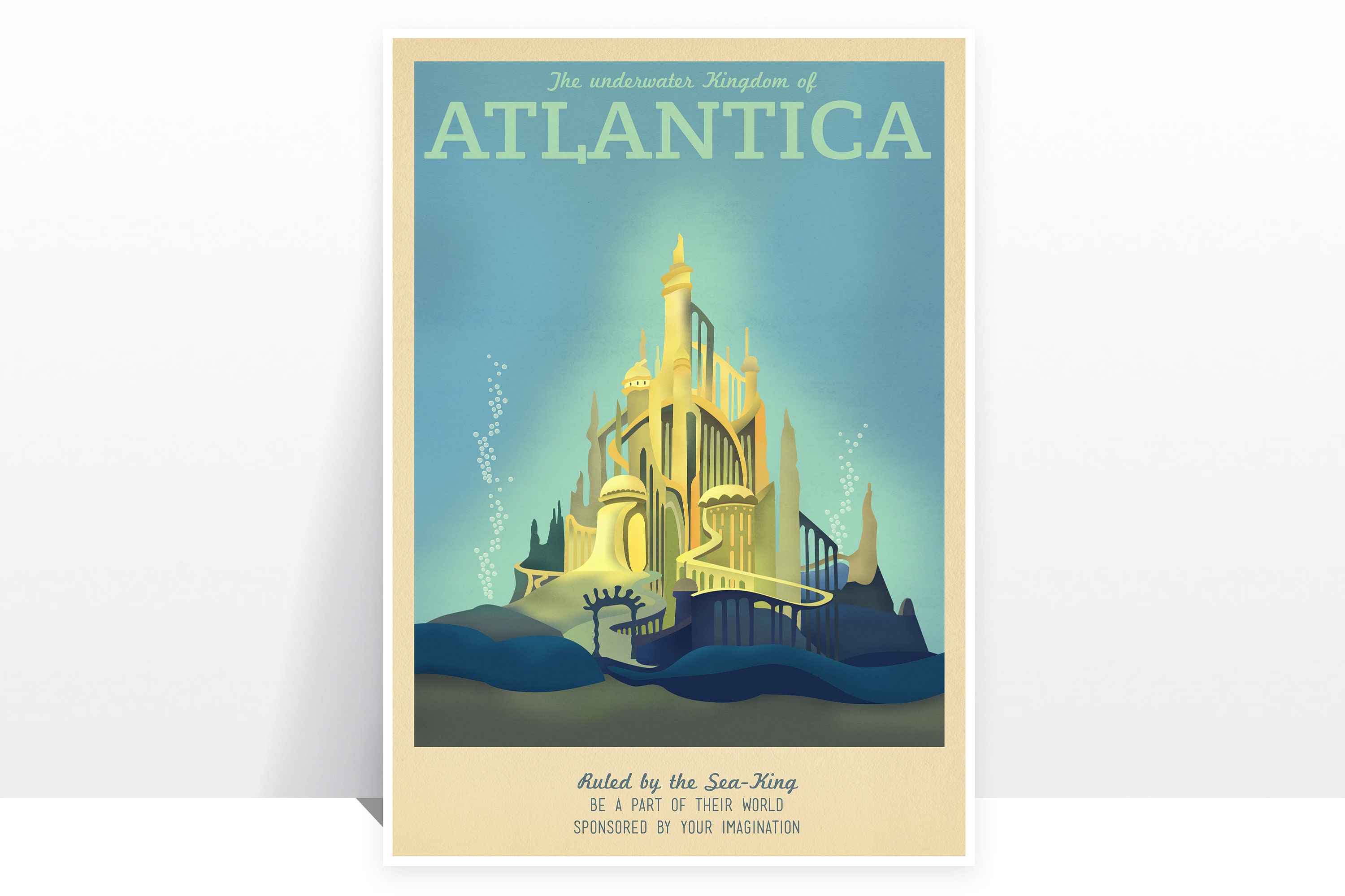 Retro Travel Poster Disney Atlantica Many Sizes The Etsy
