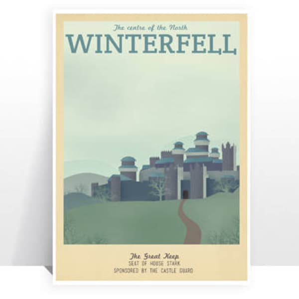 Retro Travel Poster - Game of Thrones - Winterfell - MANY SIZES Modern Vintage Stark Lannister Jon Snow Tyrion Daenerys Typography Art Print