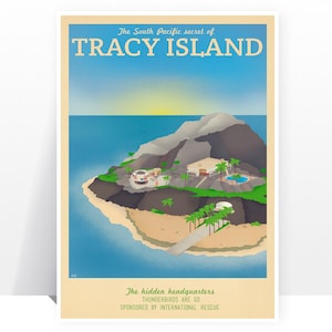 Retro Travel Poster - Thunderbirds - Tracy Island - MANY SIZES - Modern Vintage Sci Fi Geek Gerry Anderson TV Typography Art Print