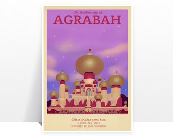 Rétro Travel Poster - Disney - Agrabah - MANY SIZES - Aladdin Jasmine Eastern Sultan Magic Kids Kids Film Typography Art Print