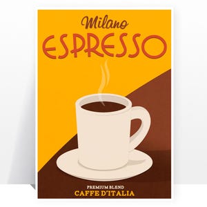 Italian Milano Espresso - MANY SIZES - Italy Kitchen Coffee Cup Caffe D&#39;Italia Retro Vintage Modern Food Erberto Carboni 1950s Art Print