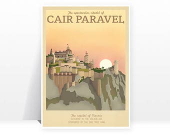 Cartel de viaje retro - Narnia - Cair Paravel - MUCHOS TALLAS - Modern Vintage Lion Witch Armario Fantasía Castillo Geek Película Impresión