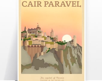 Retro Travel Poster - Narnia - Cair Paravel - MANY SIZES - Modern Vintage Lion Witch Wardrobe Fantasy Castle Geek Film Typography Print