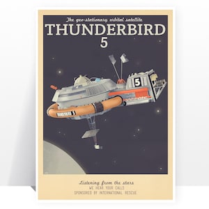 Retro Travel Poster - Thunderbirds - Thunderbird 5 - MANY SIZES - Modern Vintage Sci Fi Geek Gerry Anderson TV Typography Art Print