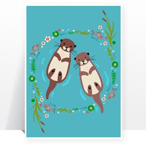 My Significant Otter -MANY SIZES - Animals Love Modern Childrens Kids Decor Illustration Nursery Cute Teal Kawaii Bright Print