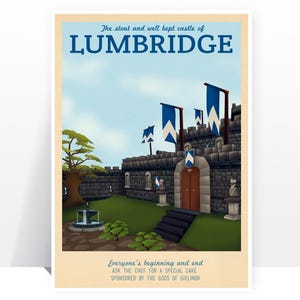 Retro reisposter - Runescape - kasteel Lumbridge - VELE MATEN - moderne vintage OSRS Wizard Geek Gamer Gaming typografie print