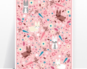 Paquetes de conejitos - MUCHOS TAMAÑOS - Animales que aman la decoración infantil moderna Ilustración Guardería Lindo Rosa Kawaii Estampado brillante