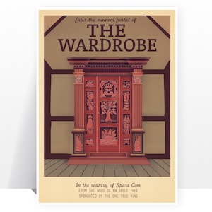 Retro Travel Poster - Narnia - The Wardrobe - MANY SIZES - Modern Vintage Lion Witch Wardrobe Fantasy Castle Geek Film Typography Print