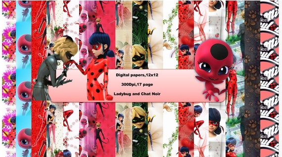 Ladybug And Chat Noir Digital Papersprintable Miraculous Ladybuglady Bug And Super Cat Kiss12x12scrapbooking Paperdiy Miraculous Bee