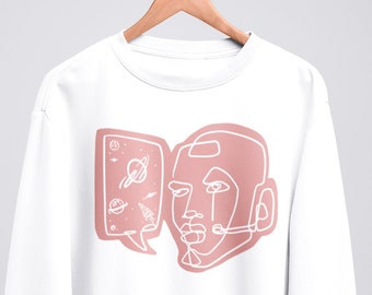 Space Sweatshirt, Art Drawing Shirt, Pink Print, Galaxy Stars, Line Drawing, Minimalist Shirt, Outer Space, Line Shirt, Moon Shirt,Astronaut