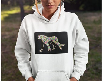 Tiger-Druck, Pullover Hoodie, Party Shirt, Tier-Liebhaber-Geschenk, Festival Shirt, buntes Design, Grafik Hoodie, große Katze, Cheetah Druck, gedruckt Pullover