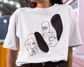 Faces Drawing Shirt, Line Art Tshirt, Abstract Art Shirt, Line Drawing Shirt, Minimalist Tee, Aesthetic Graphic Shirt, Art Lover Tshirt Gift