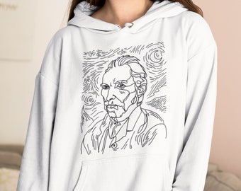 Vincent Van Gogh, Printed Hoodie, Portrait Drawing, Art Drawing Shirt, Minimalist Shirt,Line Drawing,Aesthetic Clothing,Artist Shirt,Painter