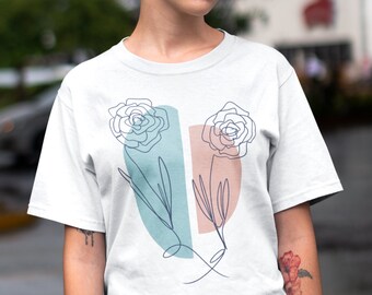 Floral Abstract Shirt,Flowers Lover Tshirt Gift,Line Drawing Shirt,Minimalist Art Shirt,Roses Art Shirt,Flowers Art Tshirt,Aesthetic Art Tee