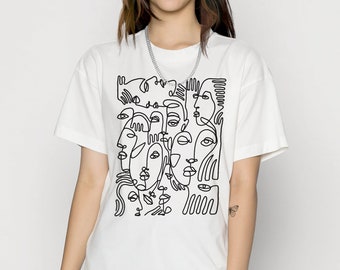 Abstract Faces Tshirt, Unisex Tshirt, Art Tshirt, Art Drawing Shirt, Cotton Tshirt, Line Shirt, Minimalist Tee, Aesthetic Tshirt