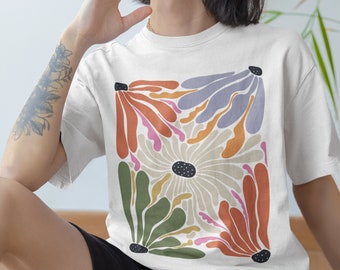 Flowers Tshirt, Boho T-shirt, Art Drawing Shirt, Floral Tshirt, Flowers Lover Gift, Abstract Tshirt, Colorful Shirt, Cottagecore Tshirt