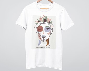 Woman Flower Art Tshirt, Nature Woman Graphic Tee, Abstract Art Tshirt, Plant Lady Tshirt, Line Drawing Shirt, Flowers Lover Tshirt Gift