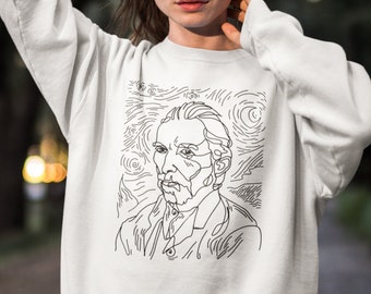 Vincent Van Gogh, Printed Sweatshirt, Portrait Drawing, Art Drawing Shirt, Line Drawing, Aesthetic Clothing, Minimalist Sweater,Artist Shirt