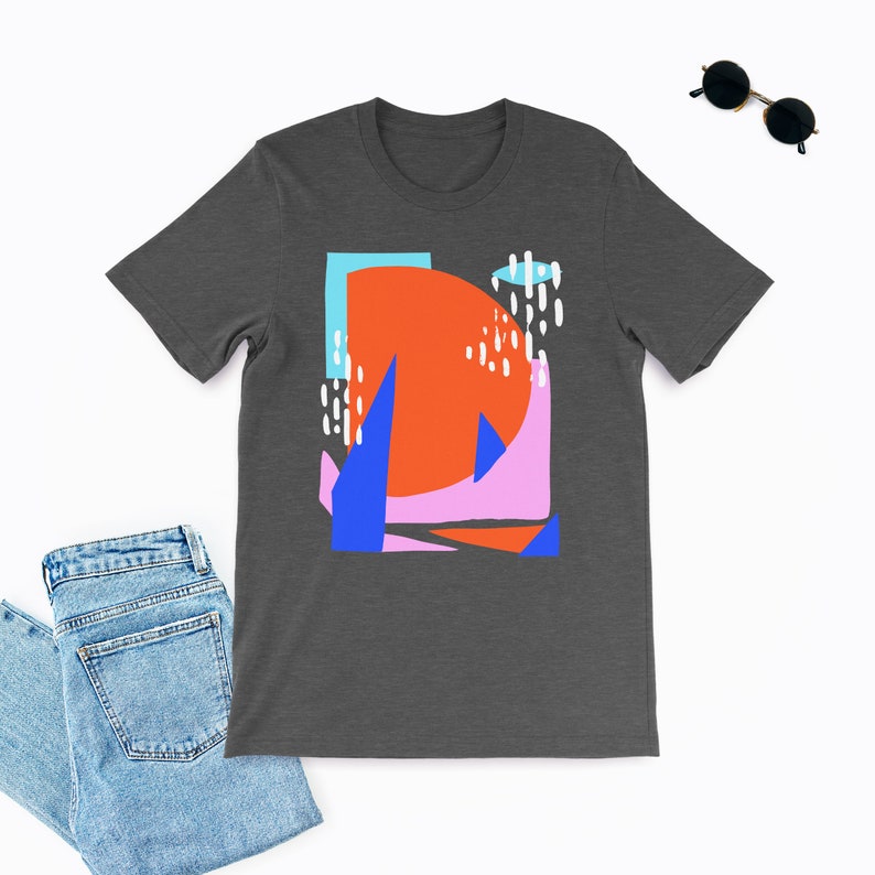 Abstract Tshirt, Unisex Tshirt, Cotton Tshirt, Art Drawing Shirt, Art Tshirt, Graphic Tshirt, Summer Tshirt, Geometric Shirt, Colorful Shirt Dark Heather