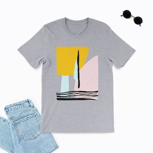 Sun Tshirt, Abstract Tshirt, Art Drawing Shirt, Colorful Shirt, Art Tshirt, Minimalist Tee, Aesthetic Tshirt, Trendy Tshirt, Art Lover Shirt Gray