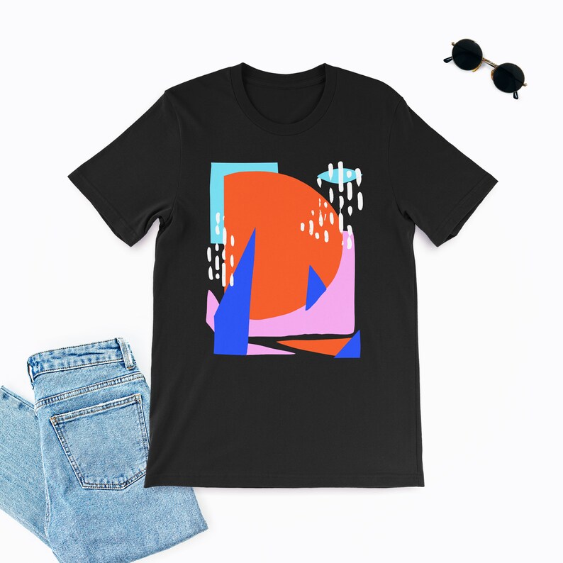 Abstract Tshirt, Unisex Tshirt, Cotton Tshirt, Art Drawing Shirt, Art Tshirt, Graphic Tshirt, Summer Tshirt, Geometric Shirt, Colorful Shirt Black