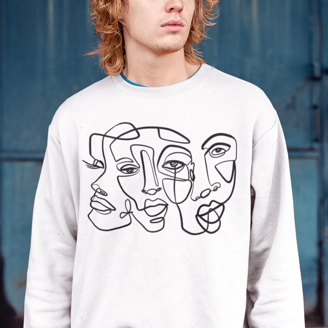Faces Art Shirt, Abstract Sweatshirt, Line Art Shirt, Art Drawing Shirt