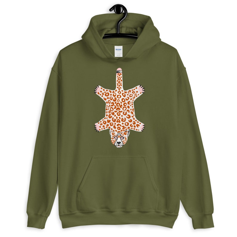 Tiger Hoodie, Tropical Art Shirt, Art Drawing Graphic Shirt, Leopard Hoodie,Boho Shirt Design,Abstract Shirt,Animal Shirt Gift,Trendy Hoodie Military Green