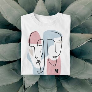 Love Story, Hearts Tshirt, Minimalist Line Art, Line Drawing Face, Abstract Art, Aesthetic Clothing