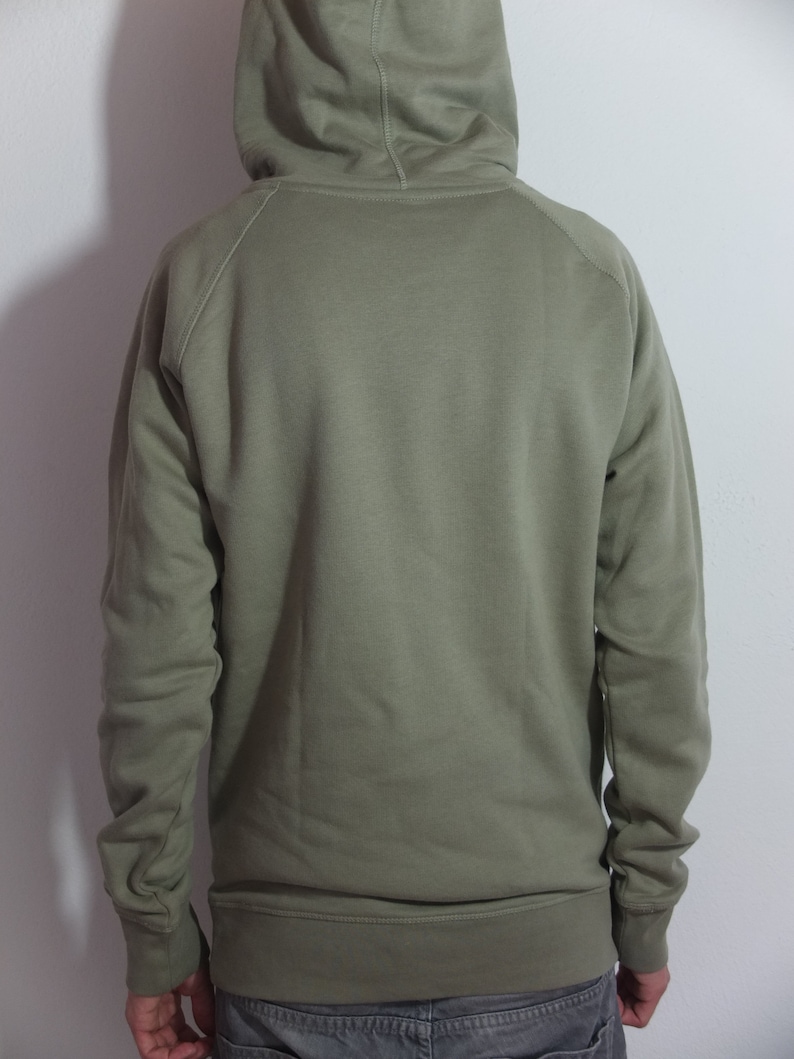 shining hood khaki white ink handcrafted hoodie Silkscreen sweatshirt fair trade bio man lazy twin
