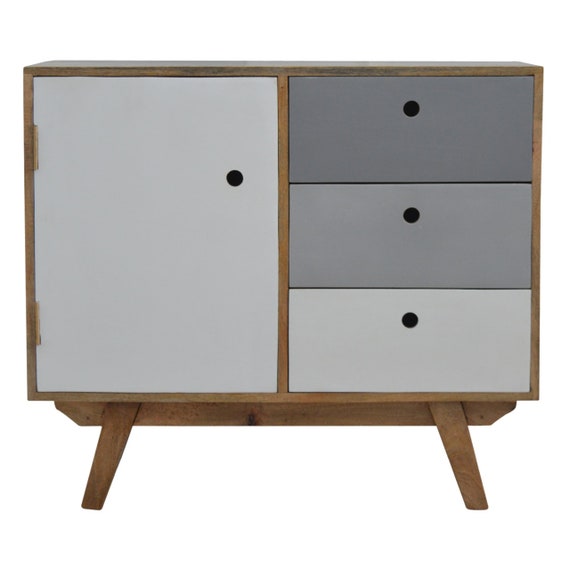 Mid Century Modern Style Chest Of 3 Drawers In Solid Wood With Etsy
