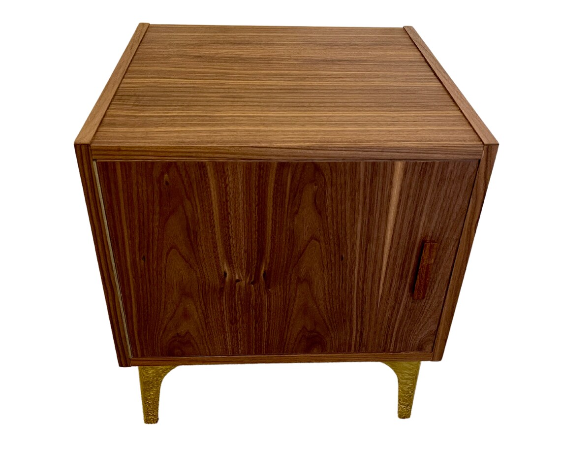 Mid Century Style Walnut Bedside Table Gold Metal Legs Etsy UK