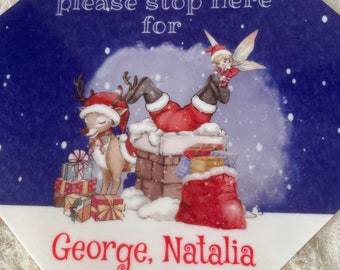 Santa stop here personalised window hanging decorations