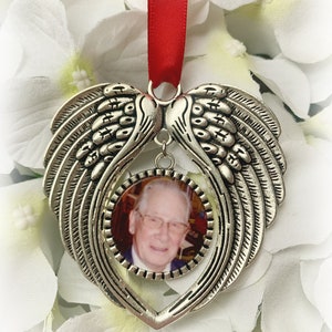 Angel Wings Photo Christmas Decoration, Personalised, Memorial Hanging Ornament