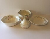 Vintage Pfaltzgraff Tea Rose Ceramic Glazed Floral Stoneware Vegetable Bowl Sugar Bowl Dish Enamel Bowl