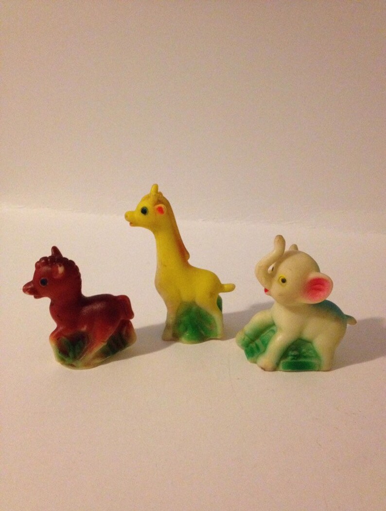 3 Vintage Reliance Rubber Animal Squeak Toys Yellow Giraffe Etsy