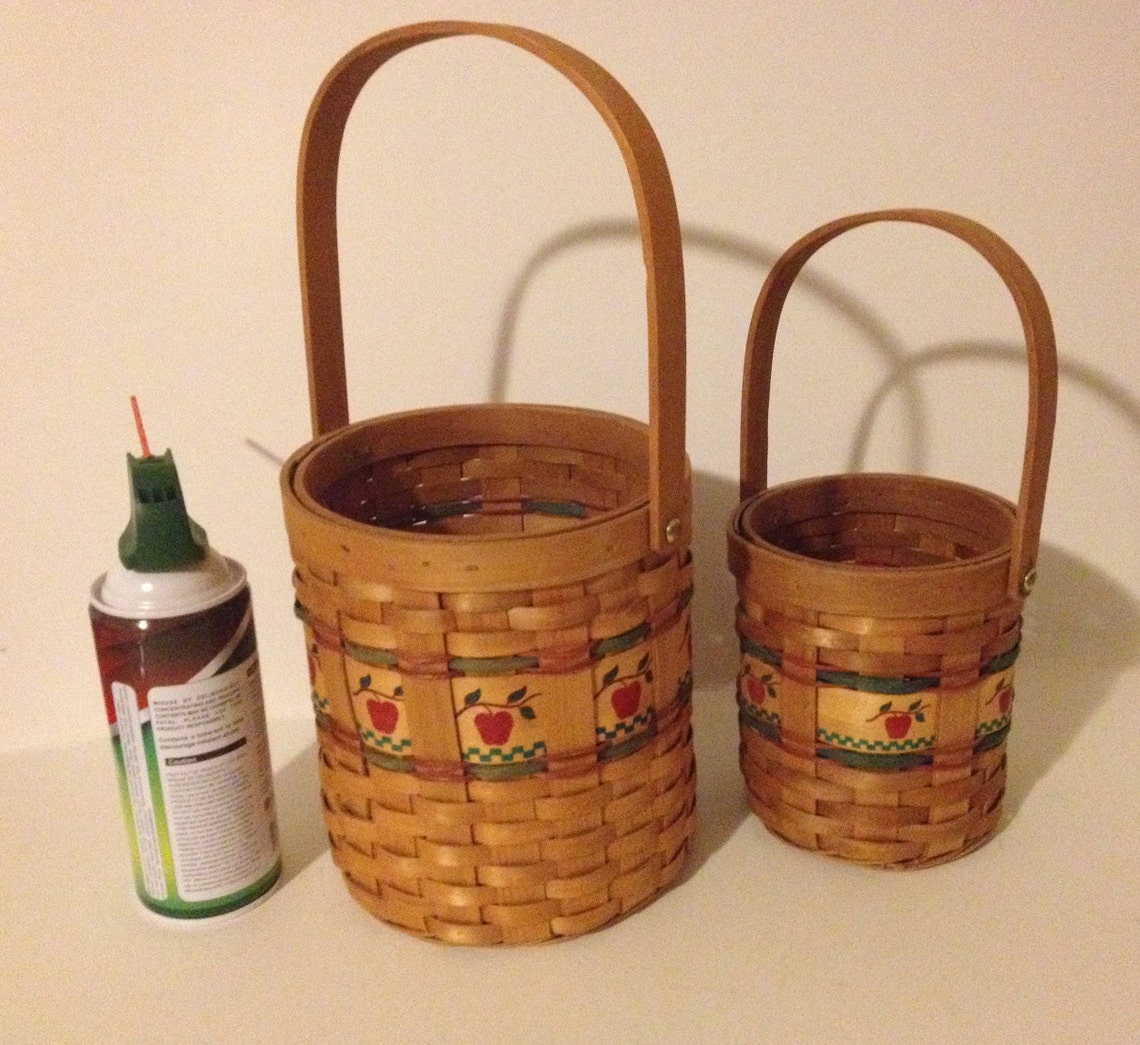 2 Wood Woven Apple Baskets Swing Handle Rustic Country Farm Etsy