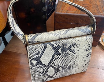 1940s Art Deco Style Faux Python Snake Skin Handbag Purse