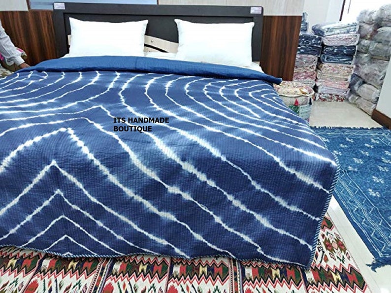 Indigo Blue Tie Dye Shibori Print Duvet Donna Cover King Size Blanket Quilt Set