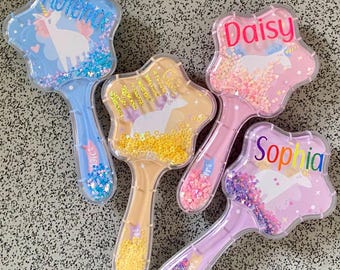 Unicorn hairbrush, personalised hair brush, sparkly rainbow gift for girls