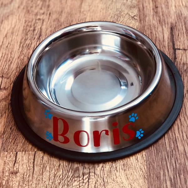 Dog food bowl, personalised large non slip stainless steel pet gift