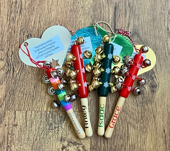Personalised Jingle Bells, Christmas Eve box gift, wooden sleigh bells, Santa bell with poem