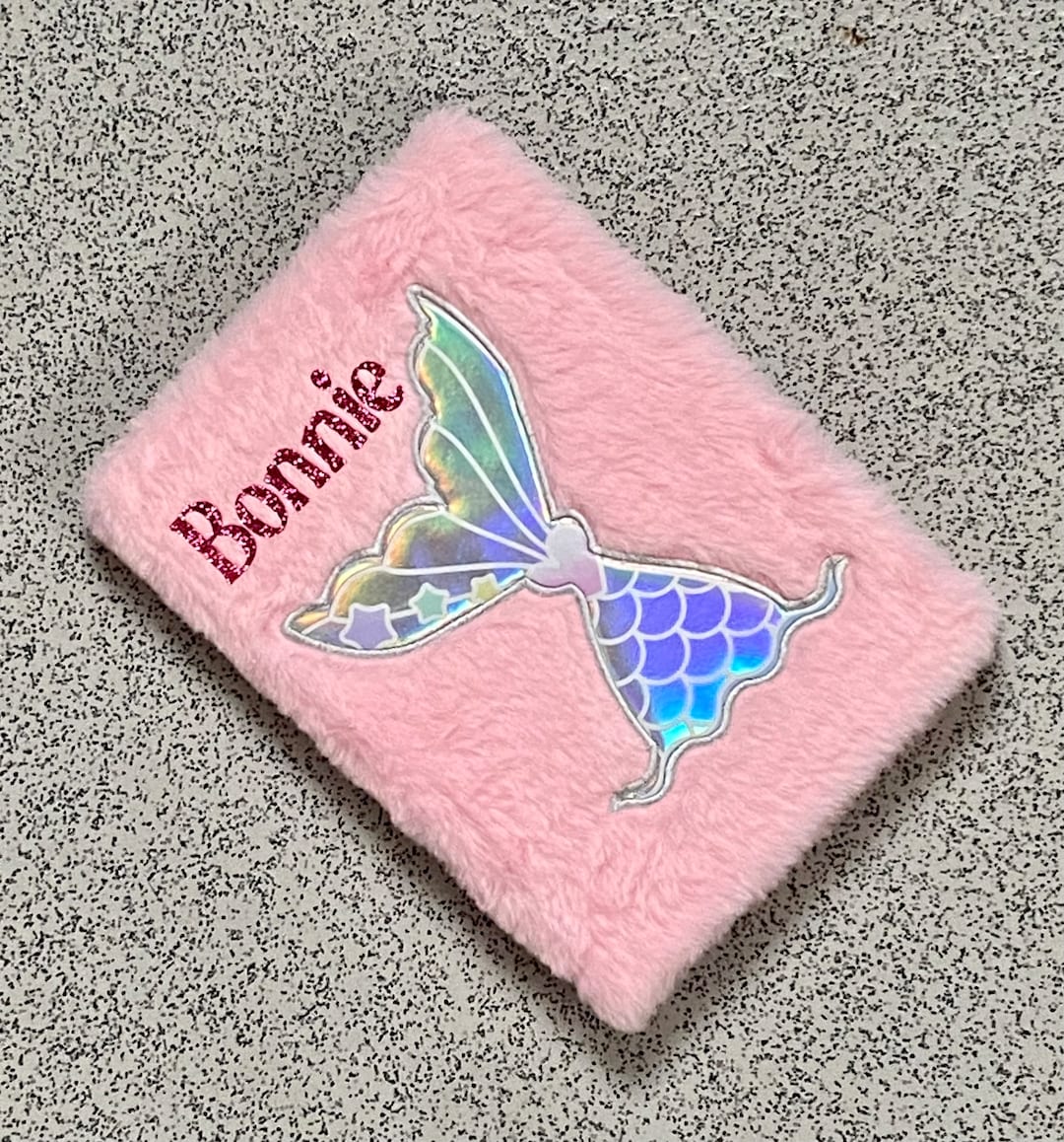 Mermaid Fluffy Notebook, Personalised Pink Plush Novelty Note Book ...
