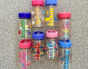 Drink bottle, personalised water bottle, childs unicorn, dinosaur, rainbow, spaceman, butterfly, vehicle, sea life robots kids gift