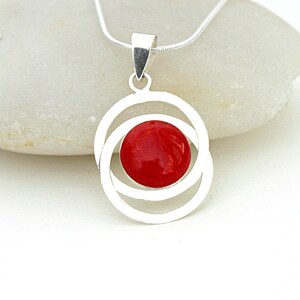 Red Coral Necklace, Sterling Silver Charm, Red Coral Pendant, Silver Pendant Necklace