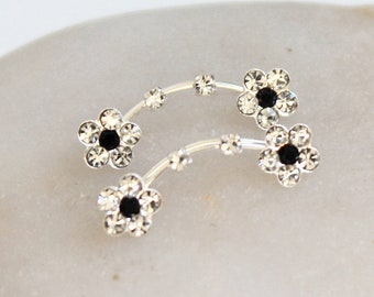 Ear Climber Earrings, Black Flower Earrings, Climbing Earrings, Ear Crawler Earrings