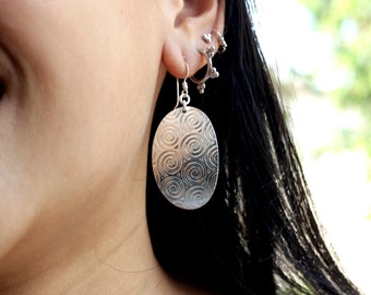 Oversize Earrings, Large Silver Earrings, Silver Drop Earrings, Large Disc Earrings, Artisan Earrings, Large Statement Earrings