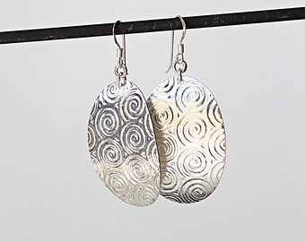 Large Statement Earrings, Flat Silver Earrings, Oversize Earrings, Silver Disc Earrings, Artistic Earrings, Oval Geometric Earrings