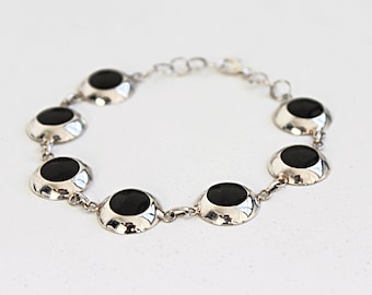 Sterling Silver Bracelet, Black Onyx Bracelet, Silver Bracelet with Stones