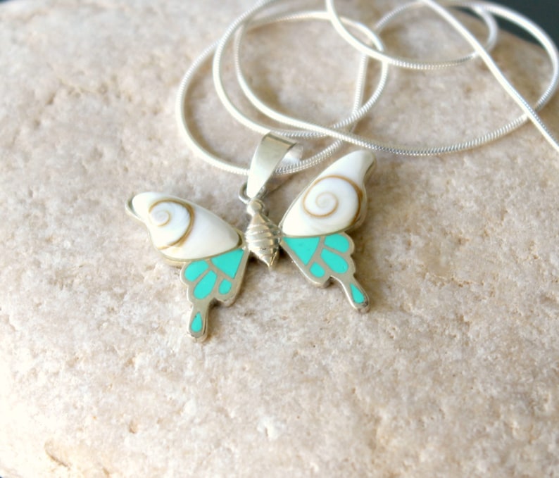 Silver Pendant Necklace Butterfly jewelry Howlite Silver earrings